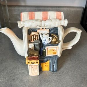 Charming Cream Ceramic Teapot with Colorful Details